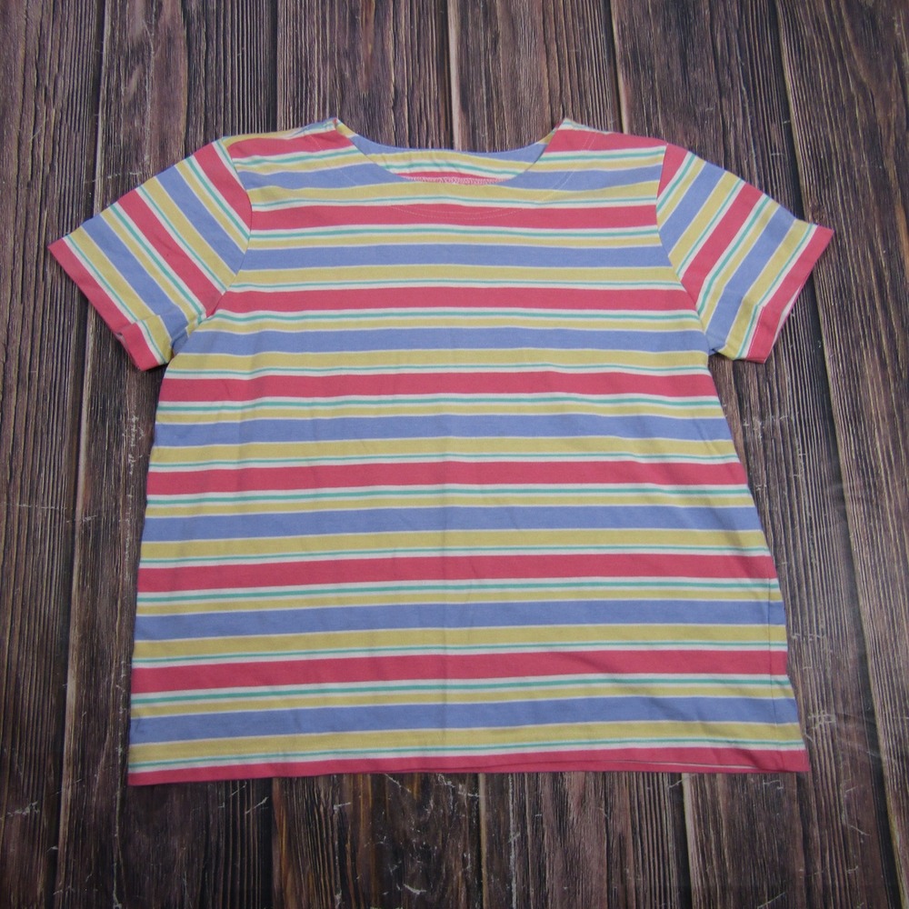 Jaclyn Smith Sport Tee Women Large Multicolor Striped Short Sleeve Grannycore
